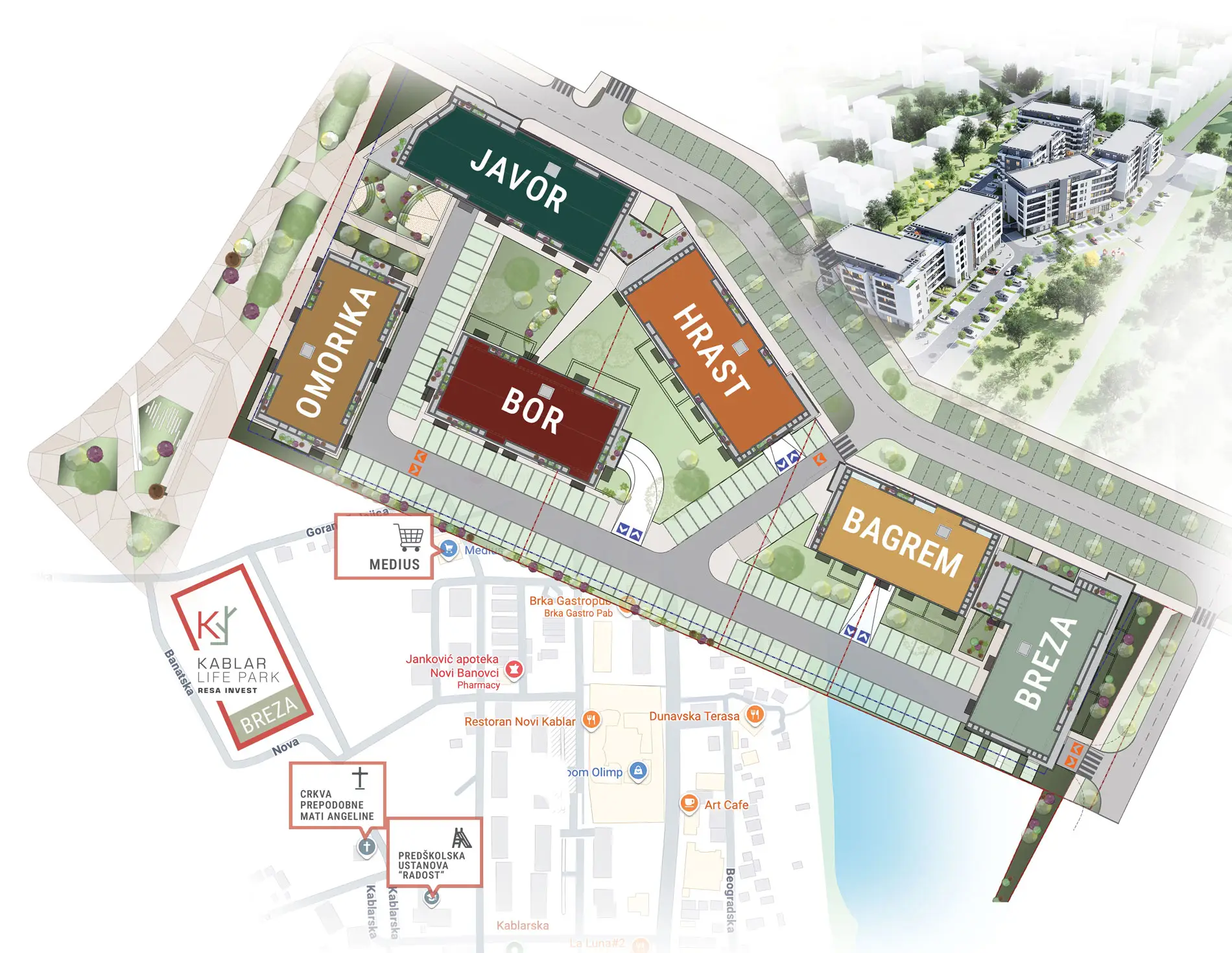Kablar Life Park lokacija – 25 minuta od Beograda, 15 minuta od aerodroma, pored Dunava